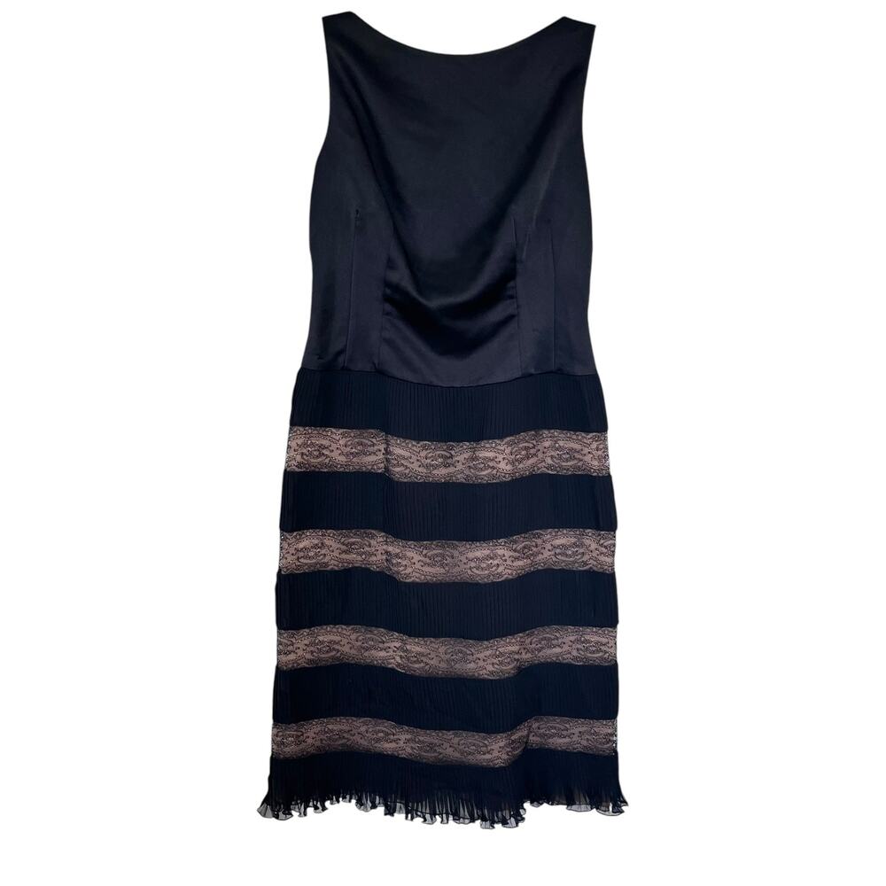 RED Valentino Black Satin Pleated Lace Panel Sheath Cocktail Dress Size 42/US 8